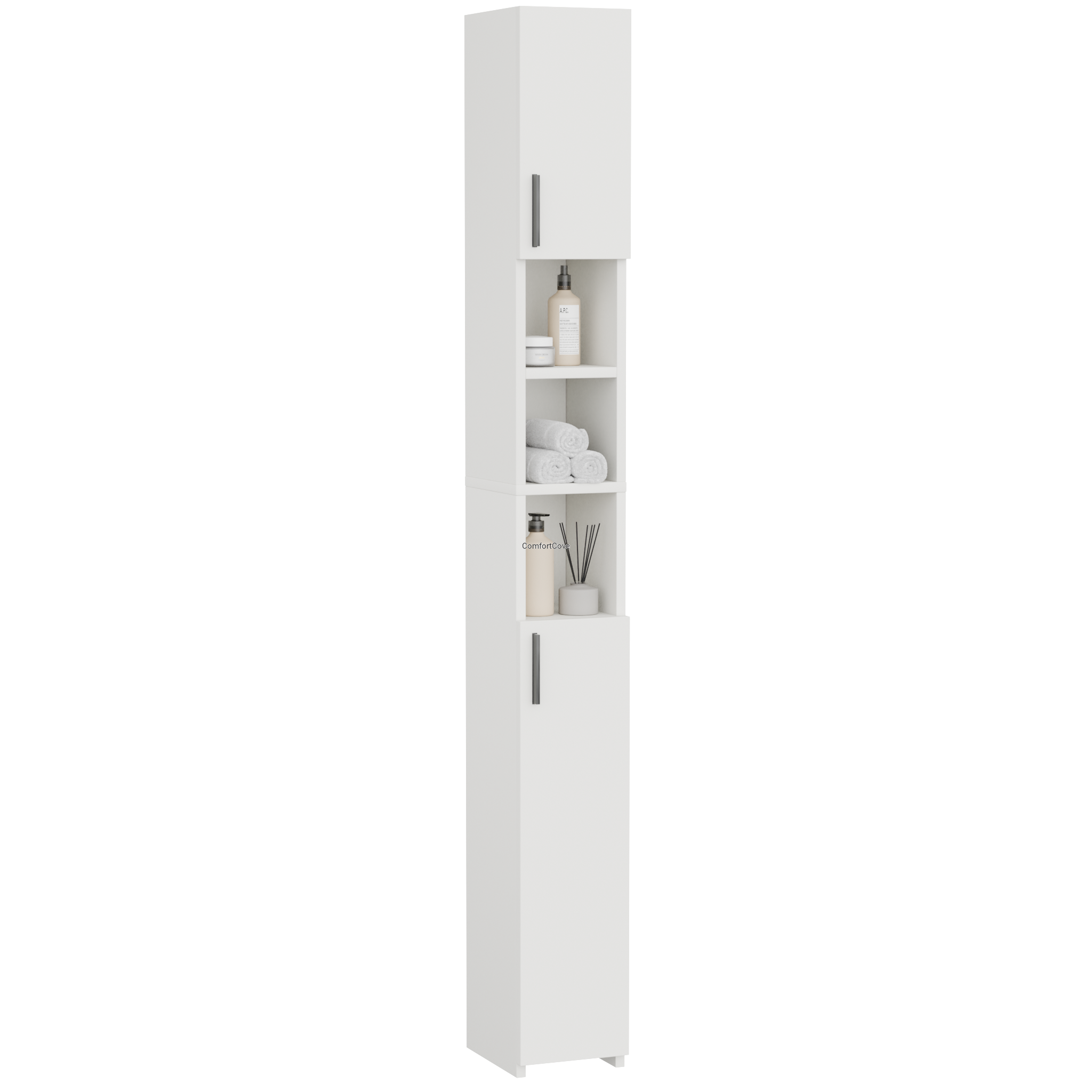 BADHOCHSCHRANK SCHMAL SCHRANK 8 FÄCHER WEISS MATT 20x24x182 CM
