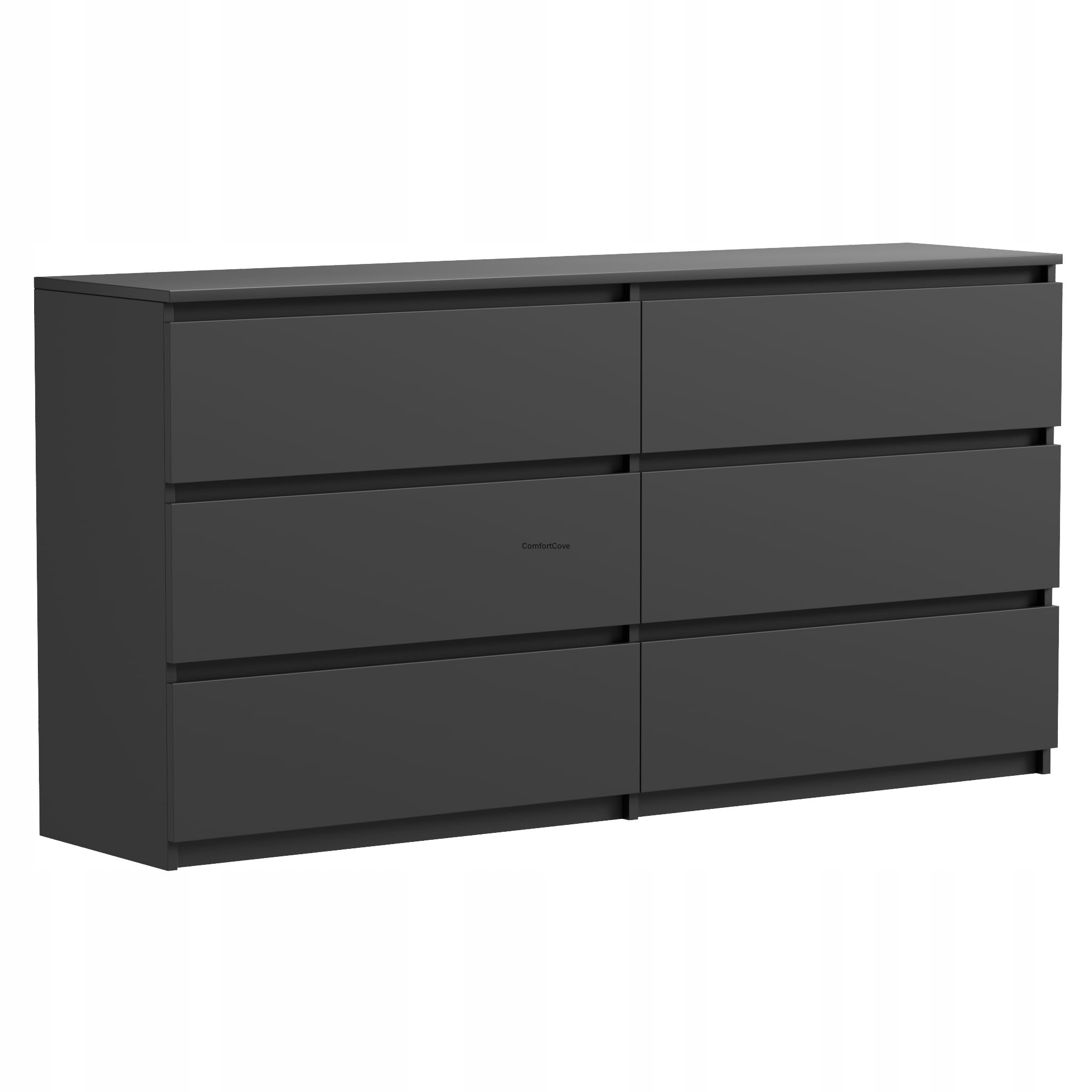 KOMMODE SCHWARZ MATT 6 SCHUBLADEN 140CM GERÄUMIG MODERN FÜR WOHNZIMMER SCHLAFZIMMER