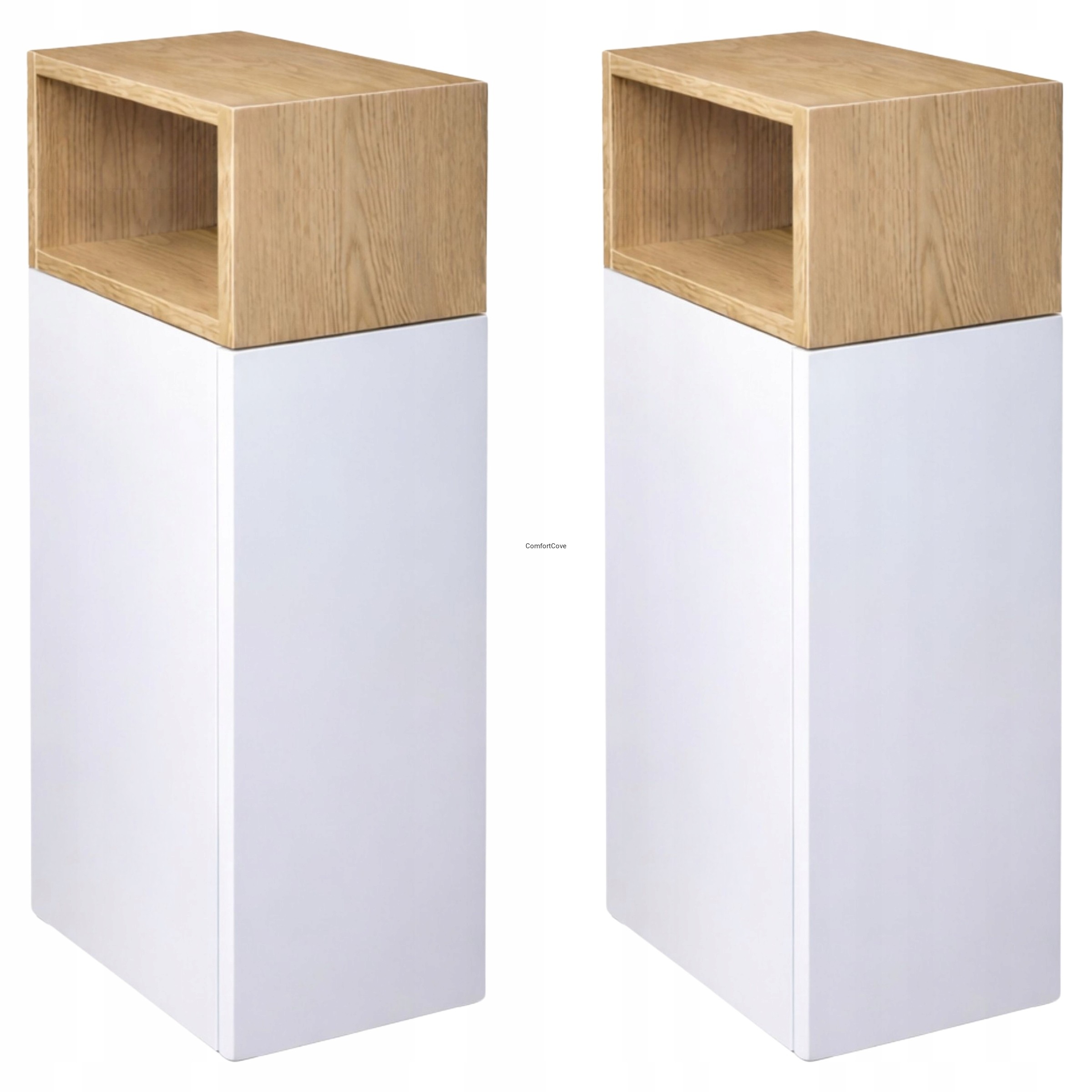 NACHTTISCH BEISTELLTISCH SCHMAL MIT SEITENREGAL PUSH TO OPEN WEISS EICHE TORRO 2ER SET