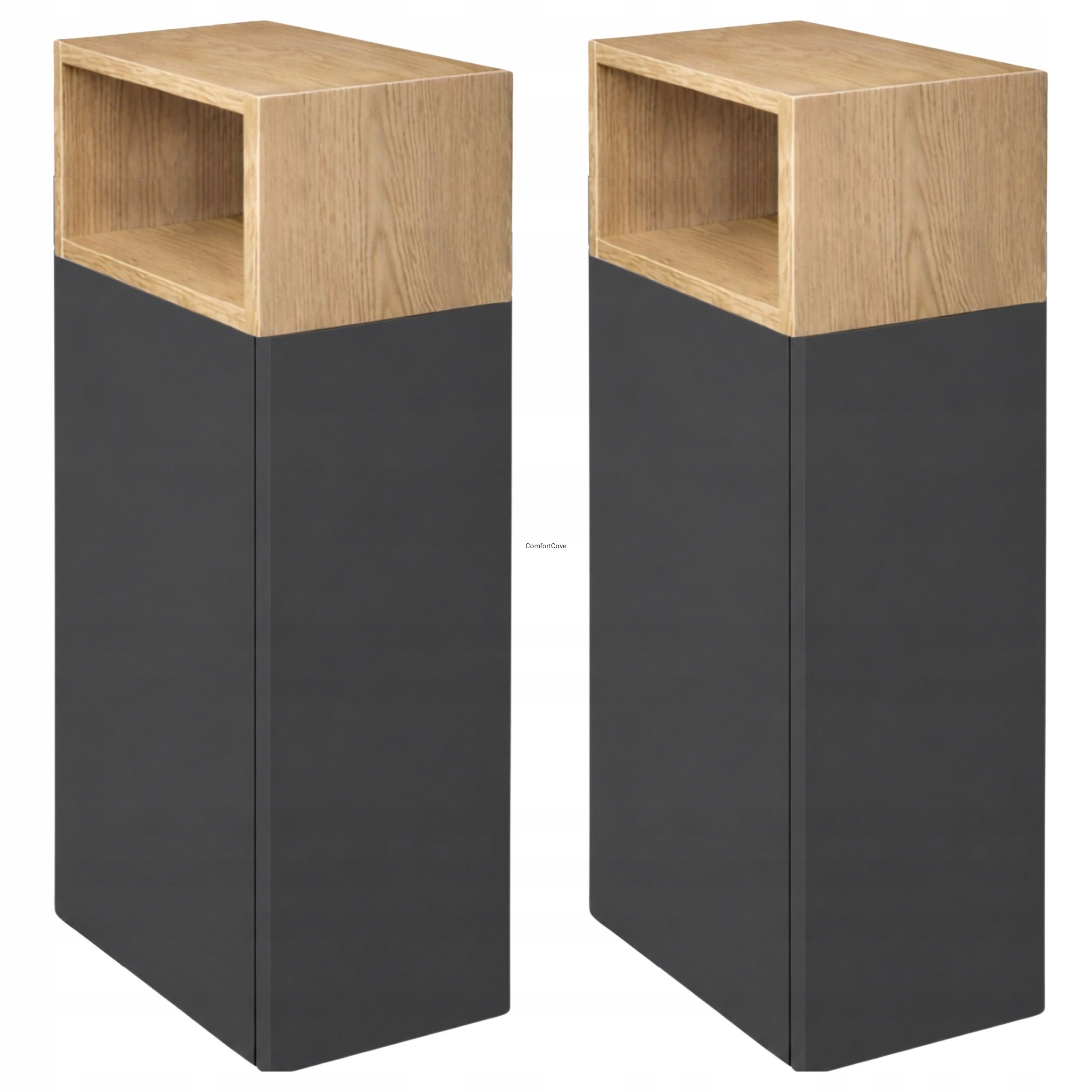 Nachtschränke 2er-set schwarz mit torro-eiche, ablage und push-to-open 20 × 70 cm